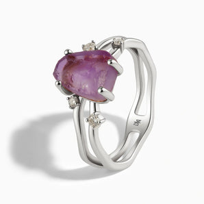 925 Sterling Silver Double Band Raw Amethyst Ring - Interweave Side View