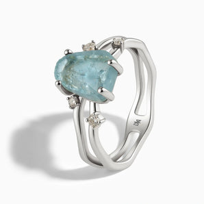 925 Sterling Silver Double Band Raw Aquamarine Ring - Interweave Side View