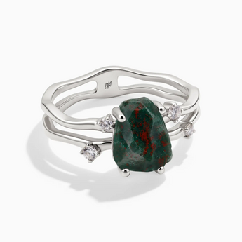 925 Sterling Silver Double Band Raw Bloodstone Ring - Interweave Front View