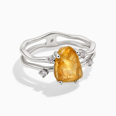 925 Sterling Silver Double Band Raw Citrine Ring - Interweave Front View