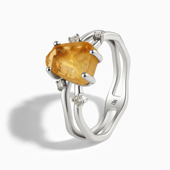 925 Sterling Silver Double Band Raw Citrine Ring - Interweave Side View