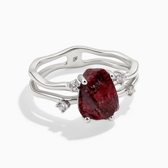 925 Sterling Silver Double Band Raw Garnet Ring - Interweave Front View