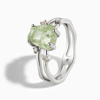 925 Sterling Silver Double Band Raw Green Amethyst Ring - Interweave Side View