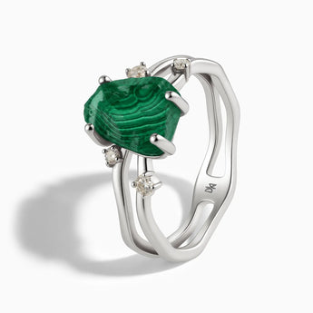 925 Sterling Silver Double Band Raw Malachite Ring - Interweave Side View
