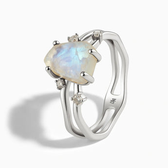 925 Sterling Silver Double Band Raw Moonstone Ring - Interweave Side View