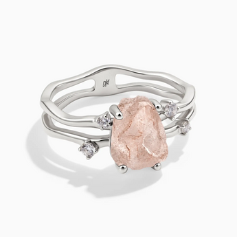 925 Sterling Silver Double Band Raw Morganite Ring - Interweave Front View