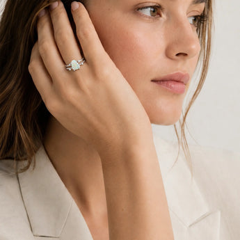 925 Sterling Silver Double Band Raw Opal Ring - Interweave Model Shot