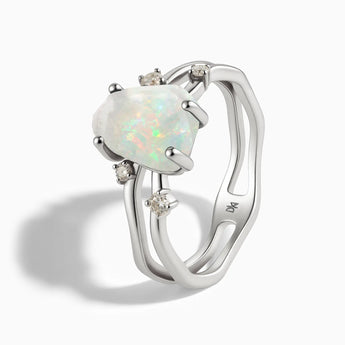 925 Sterling Silver Double Band Raw Opal Ring - Interweave Side View
