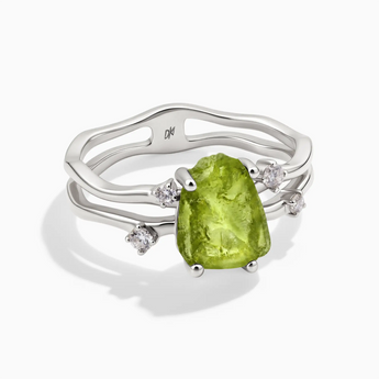 925 Sterling Silver Double Band Raw Peridot Ring - Interweave Front View