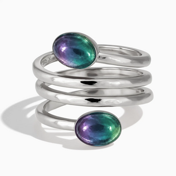 925 Sterling Silver Double Cabochon Alexandrite Coil Ring - Endless Winding Front View