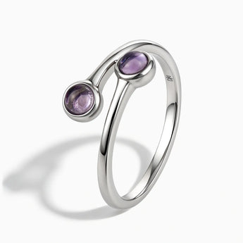 925 Sterling Silver Double Cabochon Amethyst Ring - Twins Collection Side View