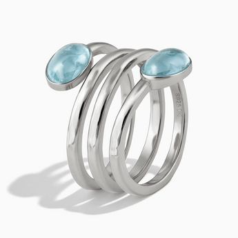 925 Sterling Silver Double Cabochon Aquamarine Coil Ring - Endless Winding Side View