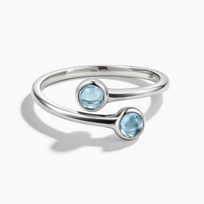 925 Sterling Silver Double Cabochon Aquamarine Ring - Twins Collection Front View