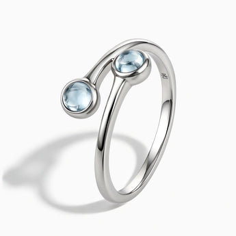 925 Sterling Silver Double Cabochon Aquamarine Ring - Twins Collection Side View