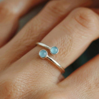 925 Sterling Silver Double Cabochon Aquamarine Ring - Twins Collection Worn View