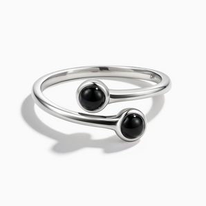 925 Sterling Silver Double Cabochon Black Onyx Ring - Twins Collection Front View