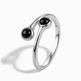 925 Sterling Silver Double Cabochon Black Onyx Ring - Twins Collection Side View