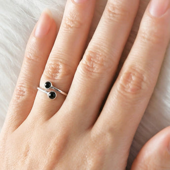 925 Sterling Silver Double Cabochon Black Onyx Ring - Twins Collection Worn View