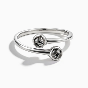 925 Sterling Silver Double Cabochon Black Rutilated Quartz Ring - Twins Collection Front View