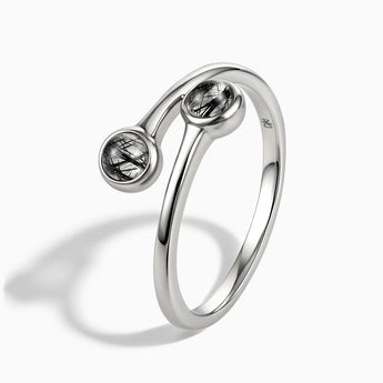 925 Sterling Silver Double Cabochon Black Rutilated Quartz Ring - Twins Collection Side View