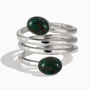 925 Sterling Silver Double Cabochon Bloodstone Coil Ring - Endless Winding Front View