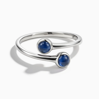 925 Sterling Silver Double Cabochon Blue Sapphire Ring - Twins Collection Front View