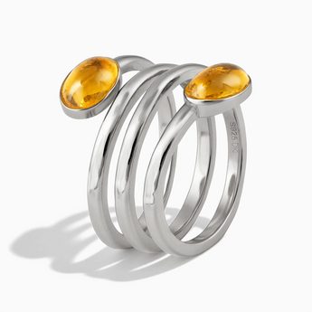 925 Sterling Silver Double Cabochon Citrine Coil Ring - Endless Winding Side View