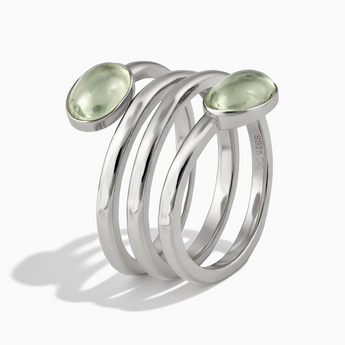 925 Sterling Silver Double Cabochon Green Amethyst Coil Ring - Endless Winding Side View