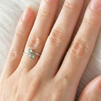 925 Sterling Silver Double Cabochon Green Amethyst Ring - Twins Collection Worn View