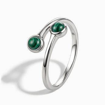 925 Sterling Silver Double Cabochon Malachite Ring - Twins Collection Side View