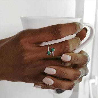 925 Sterling Silver Double Cabochon Malachite Ring - Twins Collection Worn View