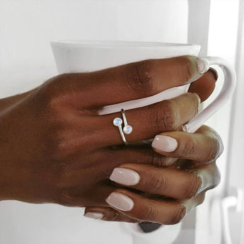 925 Sterling Silver Double Cabochon Moonstone Ring - Twins Collection Model Shot