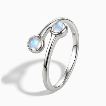 925 Sterling Silver Double Cabochon Moonstone Ring - Twins Collection Side View