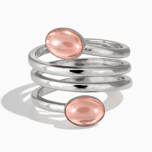 925 Sterling Silver Double Cabochon Morganite Coil Ring - Endless Winding Front View
