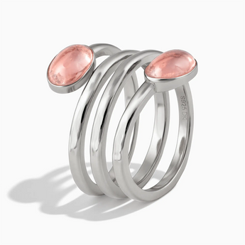 925 Sterling Silver Double Cabochon Morganite Coil Ring - Endless Winding Side View
