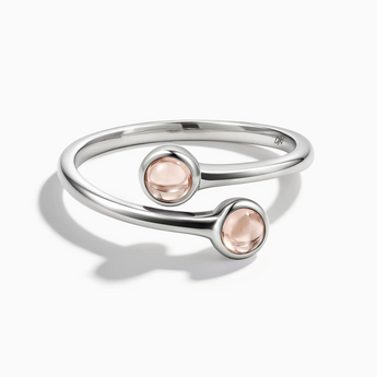 925 Sterling Silver Double Cabochon Morganite Ring - Twins Collection Front View
