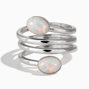 925 Sterling Silver Double Cabochon Opal Coil Ring - Endless Winding Front View