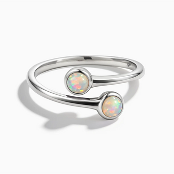 925 Sterling Silver Double Cabochon Opal Ring - Twins Collection Front View