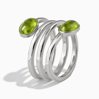 925 Sterling Silver Double Cabochon Peridot Coil Ring - Endless Winding Side View