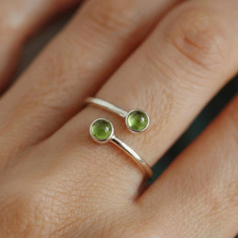 925 Sterling Silver Double Cabochon Peridot Ring - Twins Collection Worn View