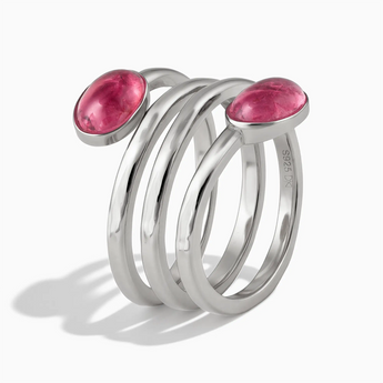 925 Sterling Silver Double Cabochon Pink Tourmaline Coil Ring - Endless Winding Side View