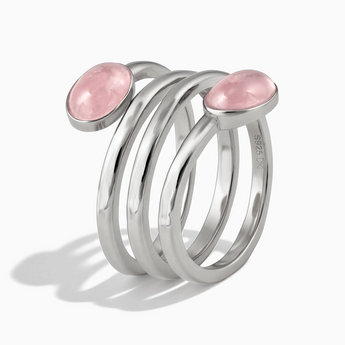 925 Sterling Silver Double Cabochon Rose Quartz Coil Ring - Endless Winding Side View