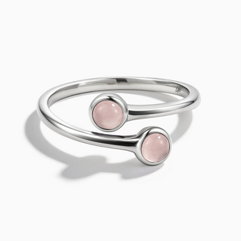 925 Sterling Silver Double Cabochon Rose Quartz Ring - Twins Collection Front View