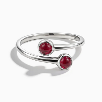 925 Sterling Silver Double Cabochon Ruby Ring - Twins Collection Front View