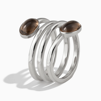 925 Sterling Silver Double Cabochon Smoky Quartz Coil Ring - Endless Winding Side View
