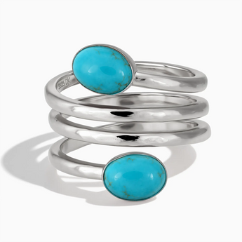 925 Sterling Silver Double Cabochon Turquoise Coil Ring - Endless Winding Front View
