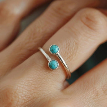 925 Sterling Silver Double Cabochon Turquoise Ring - Twins Collection Worn View