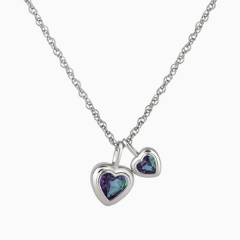 925 Sterling Silver Double Heart Alexandrite Bezel Necklace - Coeur Echo Front View