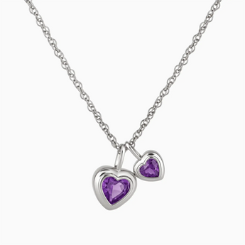 925 Sterling Silver Double Heart Amethyst Bezel Necklace - Coeur Echo Front View