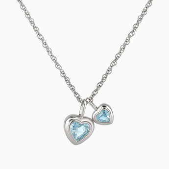 925 Sterling Silver Double Heart Aquamarine Bezel Necklace - Coeur Echo Front View